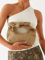 Load image into Gallery viewer, Haven Woven Straw Bow Bag | Half Moon Silhouette