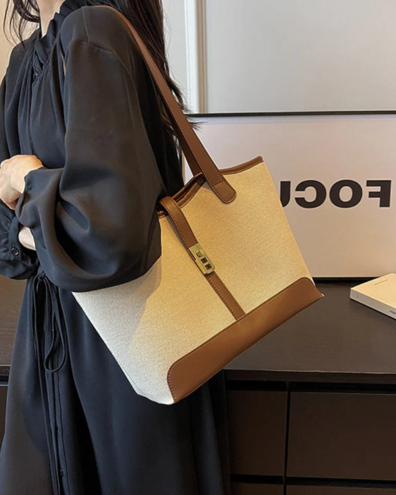 Haven Canvas Shoulder Tote | Contrast Trim, Turnlock Strap, Double Handles