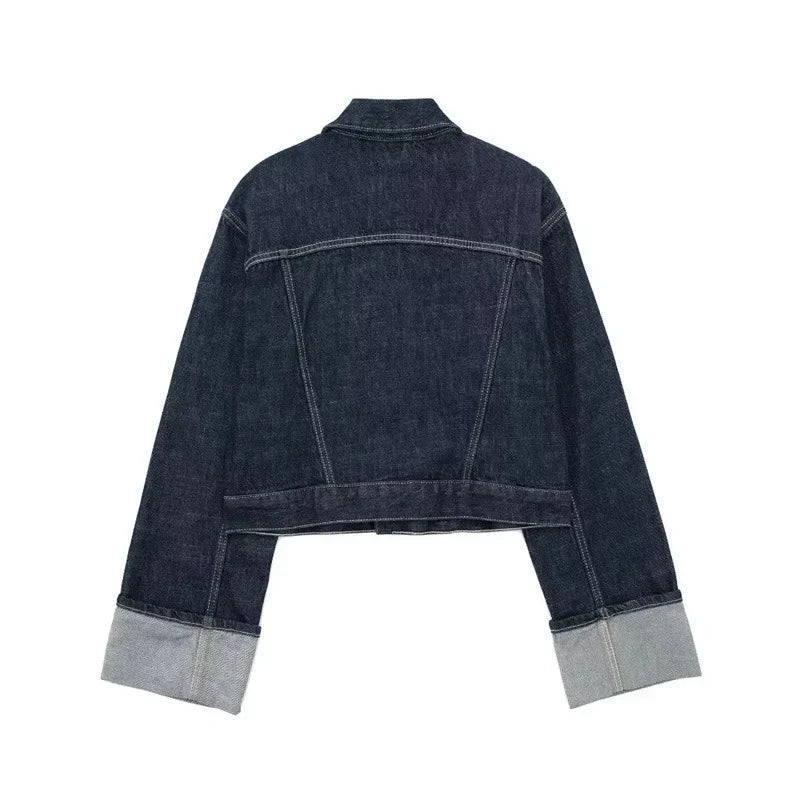 Cropped Denim Jacket | Structured Fit | Folded Cuff Detail - Isavara