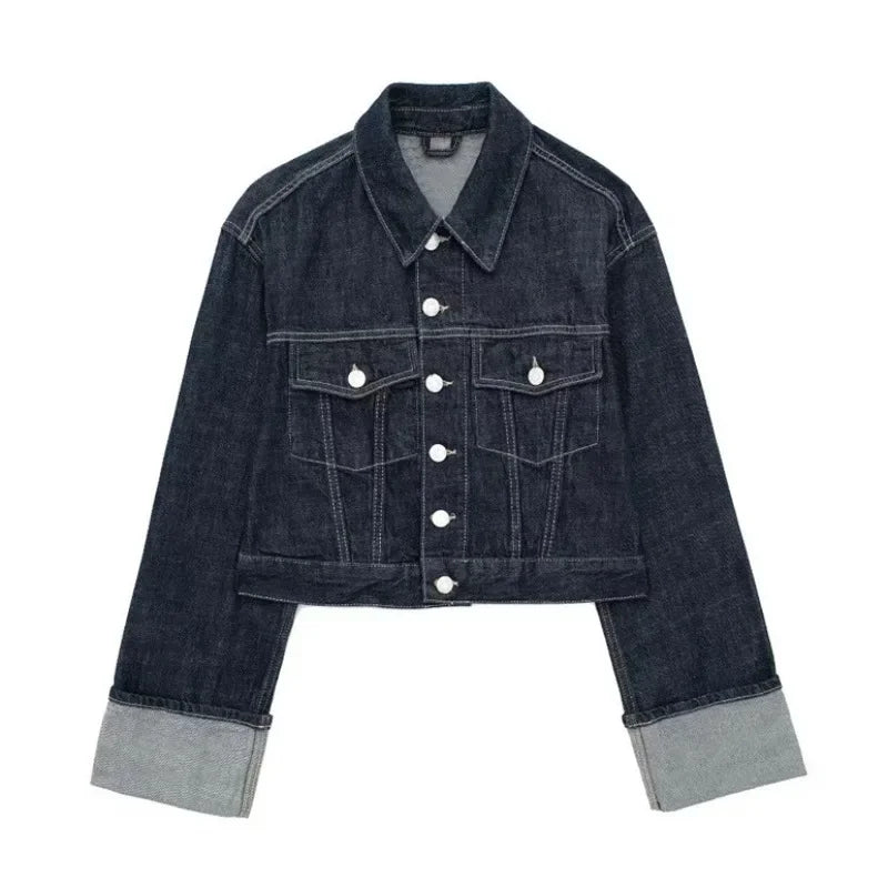 Cropped Denim Jacket | Structured Fit | Folded Cuff Detail - Isavara