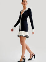 Load image into Gallery viewer, Contrast Knit Mini Dress | Slim Fit | Button Front | Ruffle Hem