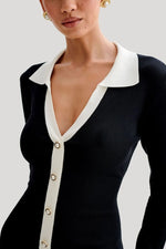 Load image into Gallery viewer, Contrast Knit Mini Dress | Slim Fit | Button Front | Ruffle Hem