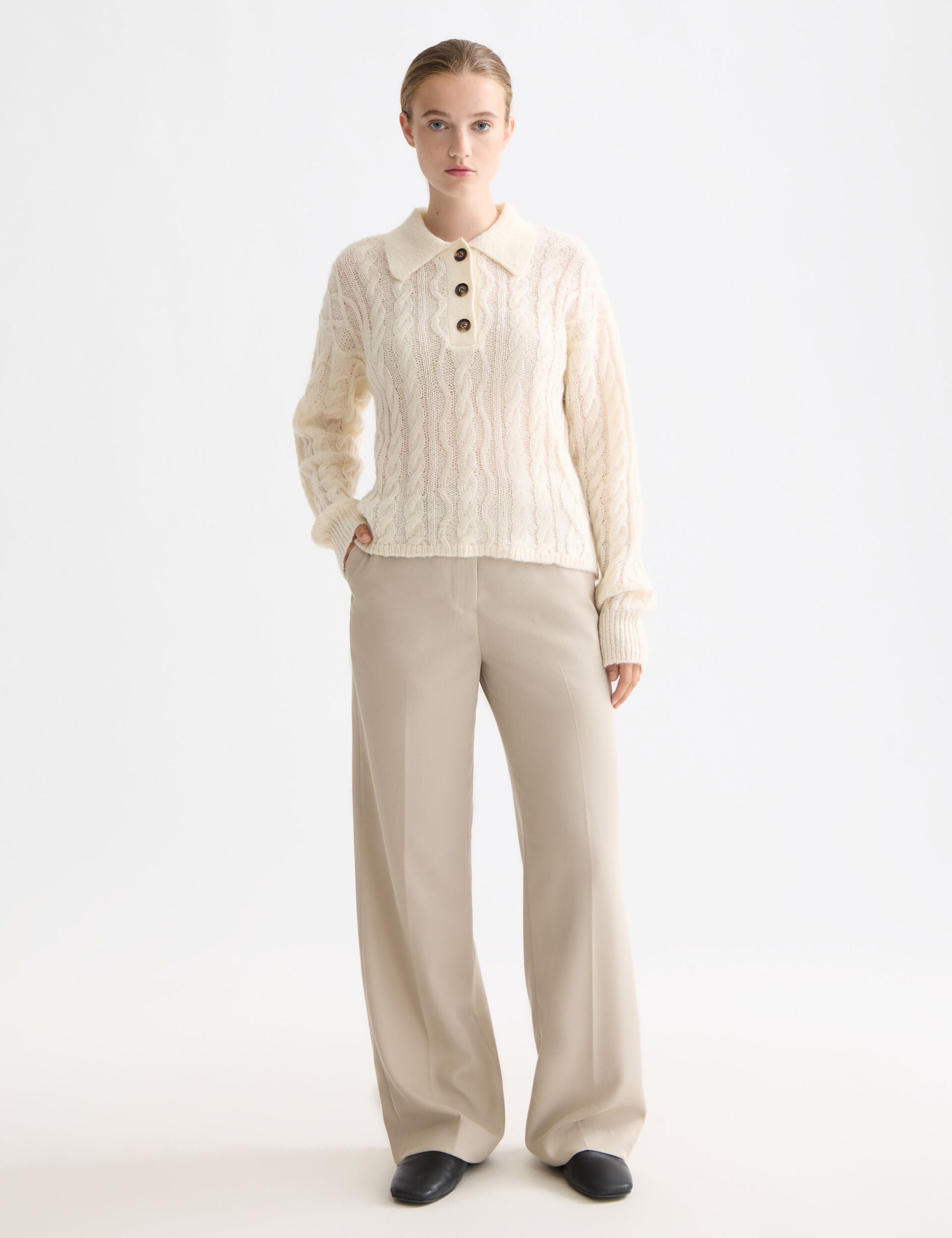 Forma Cable Knit Sweater | Mohair Wool Blend | Polo Collar