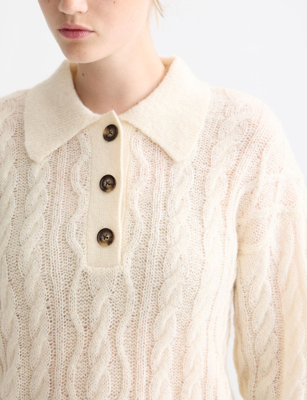 Forma Cable Knit Sweater | Mohair Wool Blend | Polo Collar