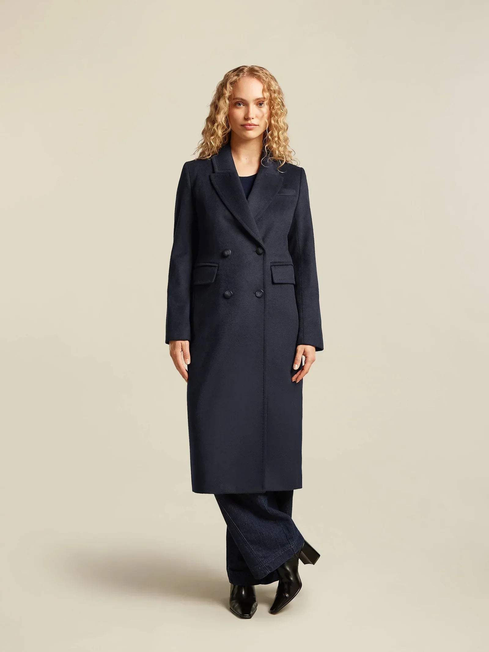 Wool Blend Long Coat | Double Breasted | Classic Silhouette