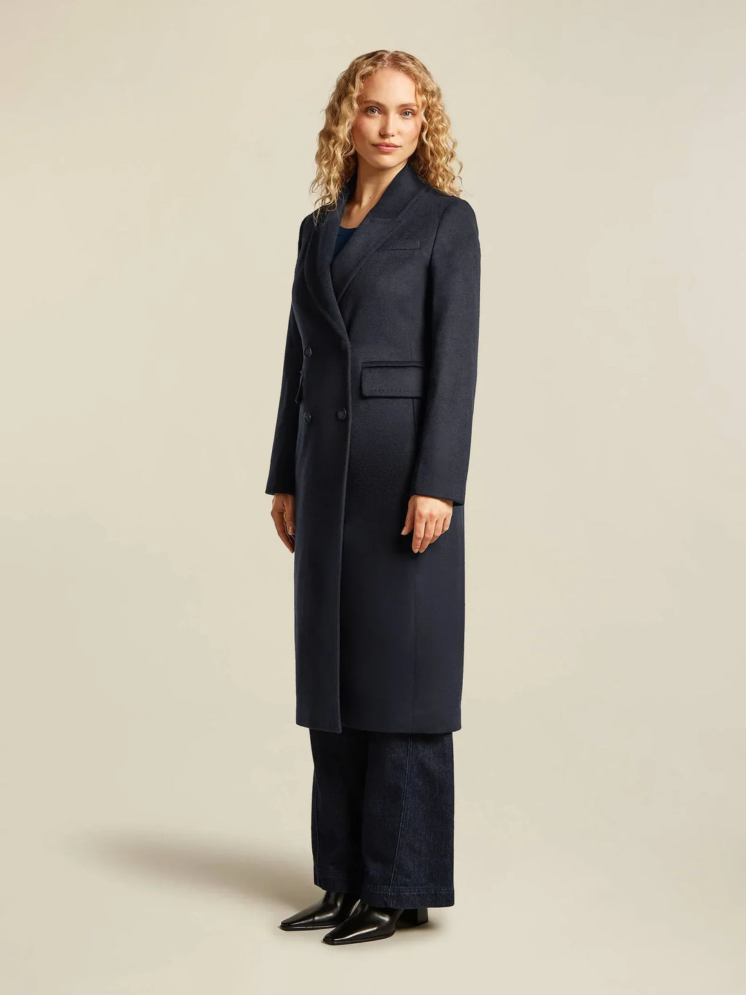 Wool Blend Long Coat | Double Breasted | Classic Silhouette