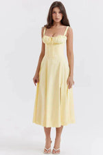 Load image into Gallery viewer, Solenne Floral Corset Midi Dress | Sweetheart Neckline, Slit Skirt, Spaghetti Straps