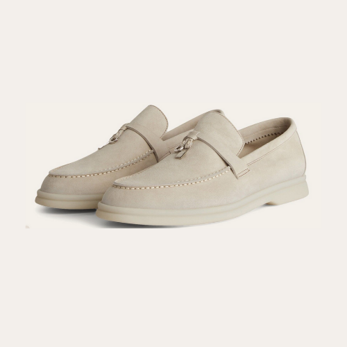 Women's Suede Loafers with Tassel Detail – Beige