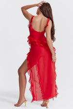 Load image into Gallery viewer, Halo Ruffle Split Maxi Dress | Square Neckline, Sleeveless, Draped Hem