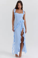 Load image into Gallery viewer, Halo Ruffle Split Maxi Dress | Square Neckline, Sleeveless, Draped Hem