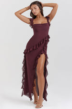 Load image into Gallery viewer, Halo Ruffle Split Maxi Dress | Square Neckline, Sleeveless, Draped Hem