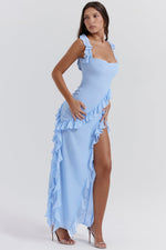Load image into Gallery viewer, Halo Ruffle Split Maxi Dress | Square Neckline, Sleeveless, Draped Hem