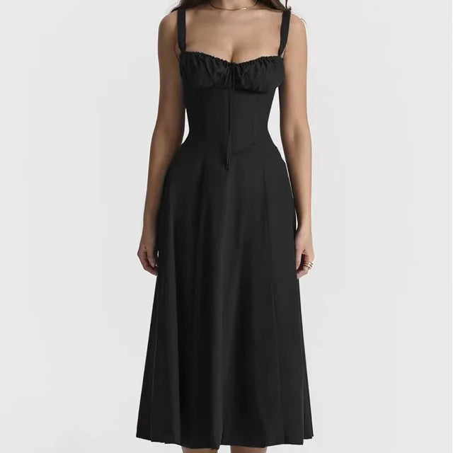 Solenne Floral Corset Midi Dress | Sweetheart Neckline, Slit Skirt, Spaghetti Straps