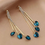 Load image into Gallery viewer, Drop Earrings | Crystal Heart Charms | Gold-Tone Chains