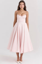 Load image into Gallery viewer, Solenne Sweetheart Midi Dress | A-Line Silhouette | Spaghetti Straps