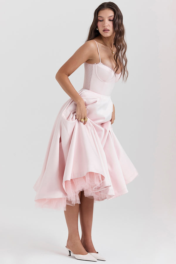 Solenne Sweetheart Midi Dress | A-Line Silhouette | Spaghetti Straps