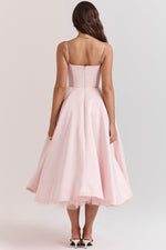 Load image into Gallery viewer, Solenne Sweetheart Midi Dress | A-Line Silhouette | Spaghetti Straps