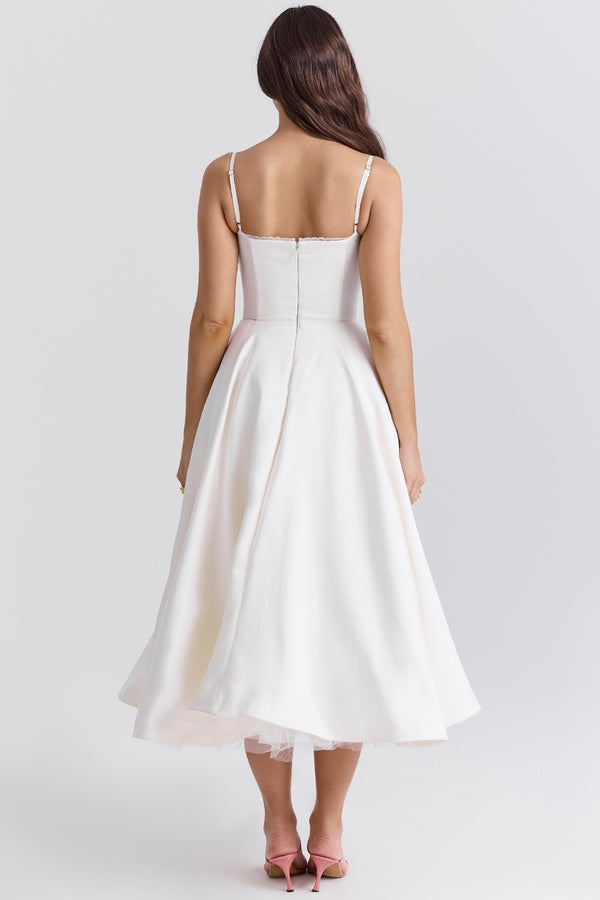 Solenne Sweetheart Midi Dress | A-Line Silhouette | Spaghetti Straps