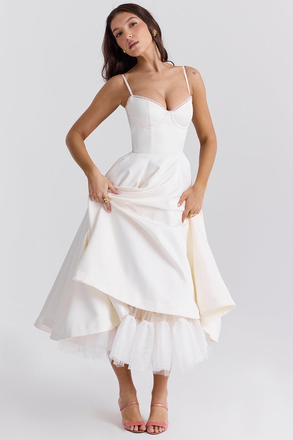 Solenne Sweetheart Midi Dress | A-Line Silhouette | Spaghetti Straps