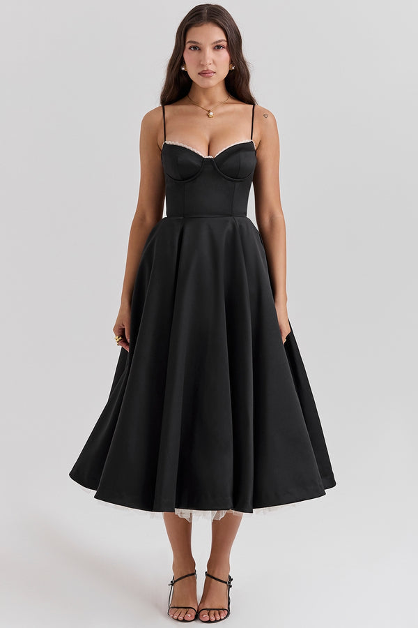 Solenne Sweetheart Midi Dress | A-Line Silhouette | Spaghetti Straps