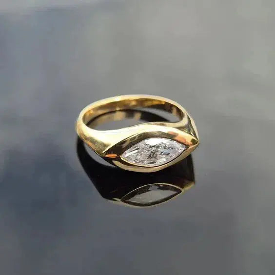 Vintage Marquise Zirconia Ring | Gold-Tone Copper Band