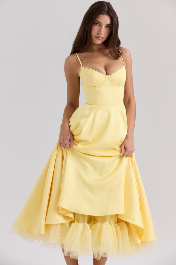 Solenne Sweetheart Midi Dress | A-Line Silhouette | Spaghetti Straps
