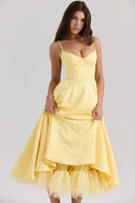 Load image into Gallery viewer, Solenne Sweetheart Midi Dress | A-Line Silhouette | Spaghetti Straps