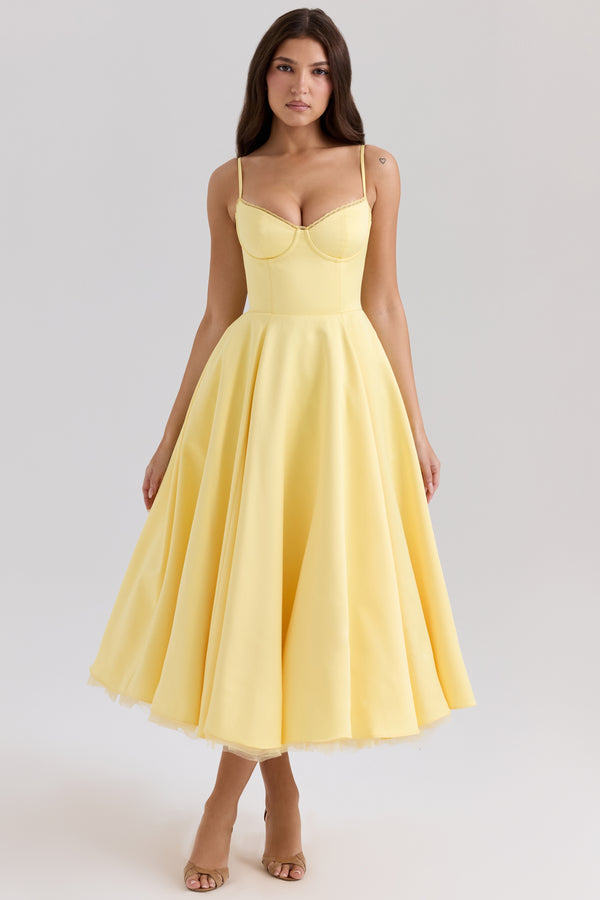 Solenne Sweetheart Midi Dress | A-Line Silhouette | Spaghetti Straps