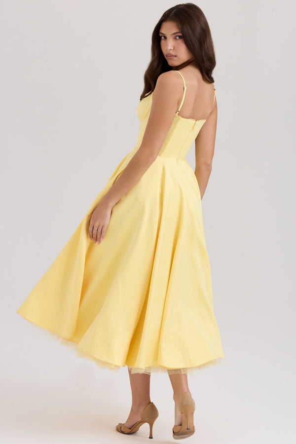 Solenne Sweetheart Midi Dress | A-Line Silhouette | Spaghetti Straps