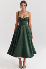 Load image into Gallery viewer, Solenne Sweetheart Midi Dress | A-Line Silhouette | Spaghetti Straps