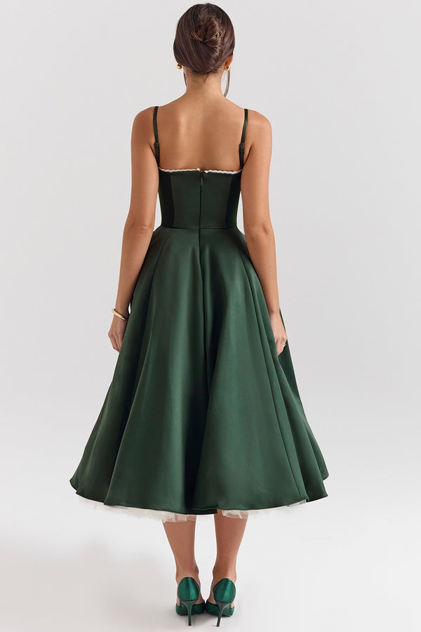 Solenne Sweetheart Midi Dress | A-Line Silhouette | Spaghetti Straps
