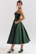 Load image into Gallery viewer, Solenne Sweetheart Midi Dress | A-Line Silhouette | Spaghetti Straps
