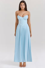 Load image into Gallery viewer, Solenne Pleated Maxi Dress | Corset Bodice | Strapless Silhouette