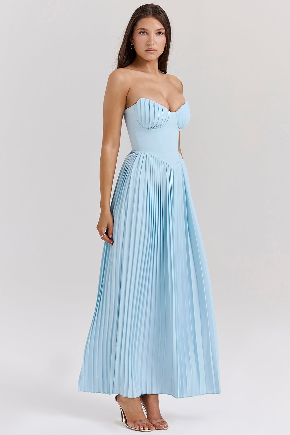 Solenne Pleated Maxi Dress | Corset Bodice | Strapless Silhouette