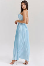 Load image into Gallery viewer, Solenne Pleated Maxi Dress | Corset Bodice | Strapless Silhouette