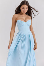 Load image into Gallery viewer, Solenne Pleated Maxi Dress | Corset Bodice | Strapless Silhouette