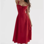 Load image into Gallery viewer, Solenne Floral Corset Midi Dress | Sweetheart Neckline, Slit Skirt, Spaghetti Straps