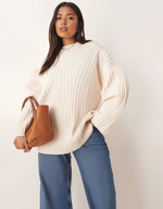 Load image into Gallery viewer, Core Line Ribbed Knit Sweater | Cream | Relaxed Silhouette