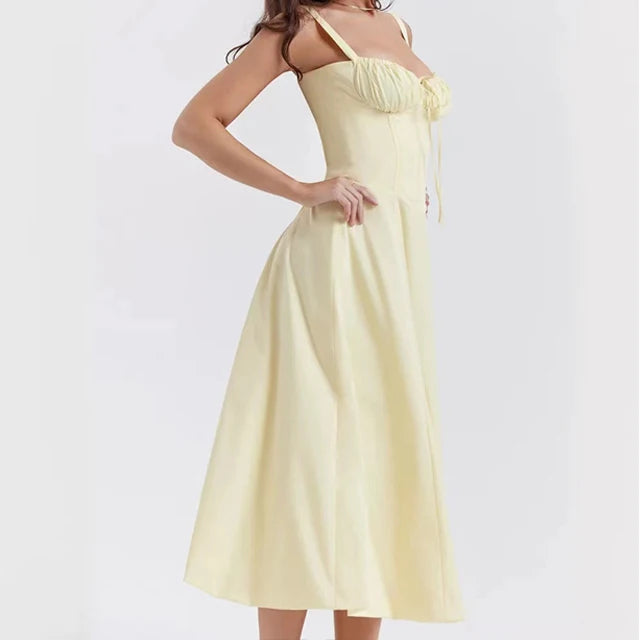 Solenne Floral Corset Midi Dress | Sweetheart Neckline, Slit Skirt, Spaghetti Straps