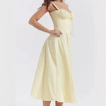 Load image into Gallery viewer, Solenne Floral Corset Midi Dress | Sweetheart Neckline, Slit Skirt, Spaghetti Straps