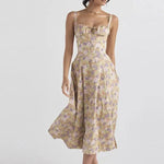 Load image into Gallery viewer, Solenne Floral Corset Midi Dress | Sweetheart Neckline, Slit Skirt, Spaghetti Straps