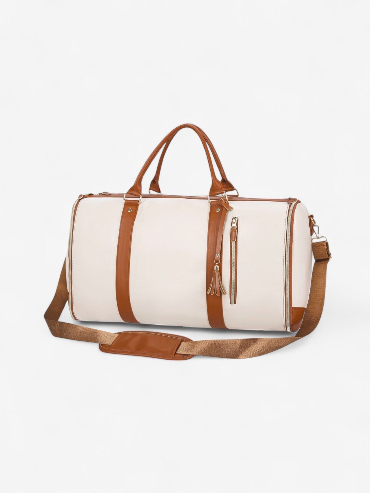 Haven Weekender Duffel Bag | Cream and Tan Travel Holdall