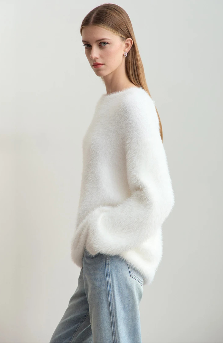 Core Line Fuzzy Knit Sweater | Relaxed Fit | Soft Texture