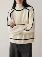 Load image into Gallery viewer, Wool Blend Turtleneck Sweater | Contrast Trim | Relaxed Fit
