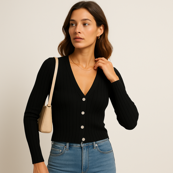 Ribbed Button Cardigan | V-Neck | Slim Fit