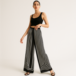 Load image into Gallery viewer, Wide-Leg Silk Trousers | Geometric Stripes | Effortless Modern Look
