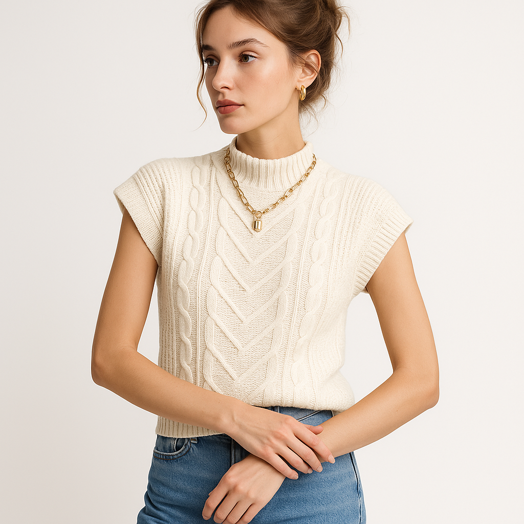 Cable Knit Sleeveless Sweater | High Neck