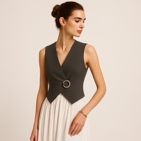 Sleeveless Wrap Waistcoat | Ring Detail | Structured Fit