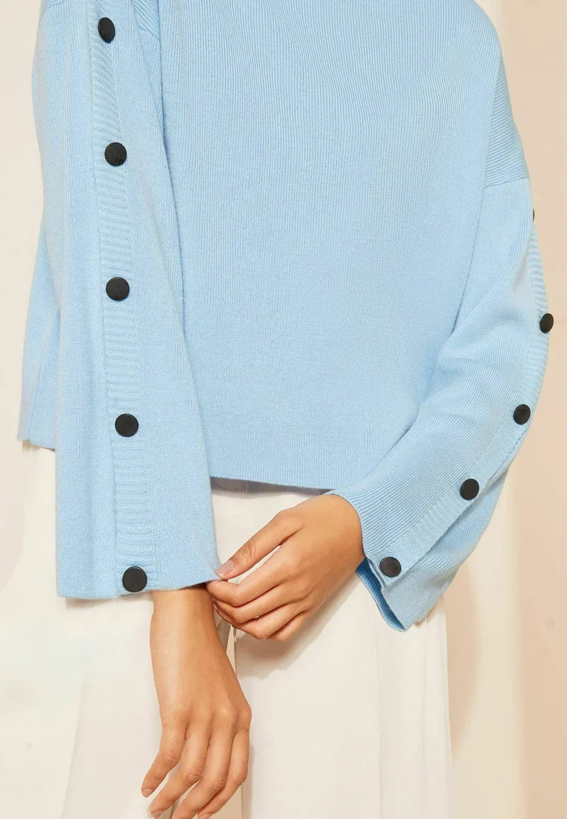 Turtleneck Button Sleeve Sweater | Relaxed Fit | Modern Knit Design