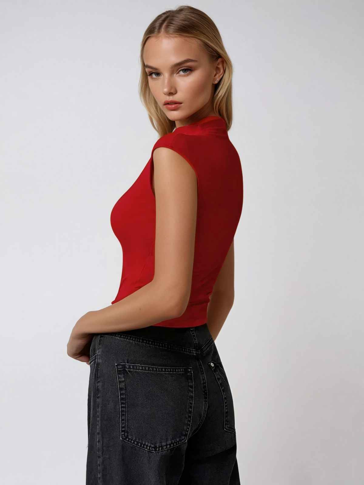 High Neck Sleeveless Top | Slim Fit Cropped Cut